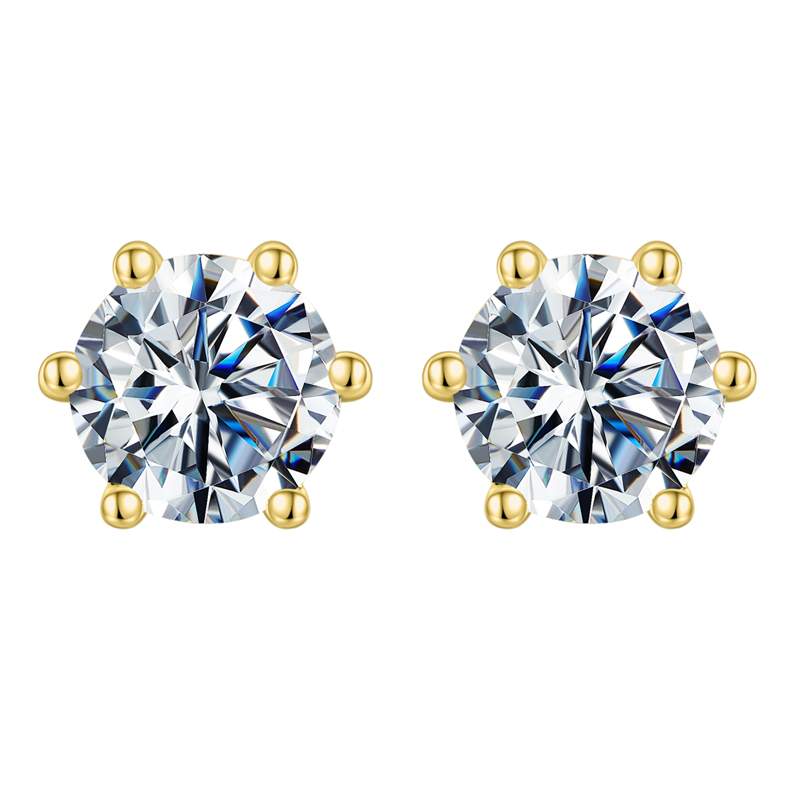 Round Lab Grown Diamond 14K Gold Six-Prong Stud Earrings