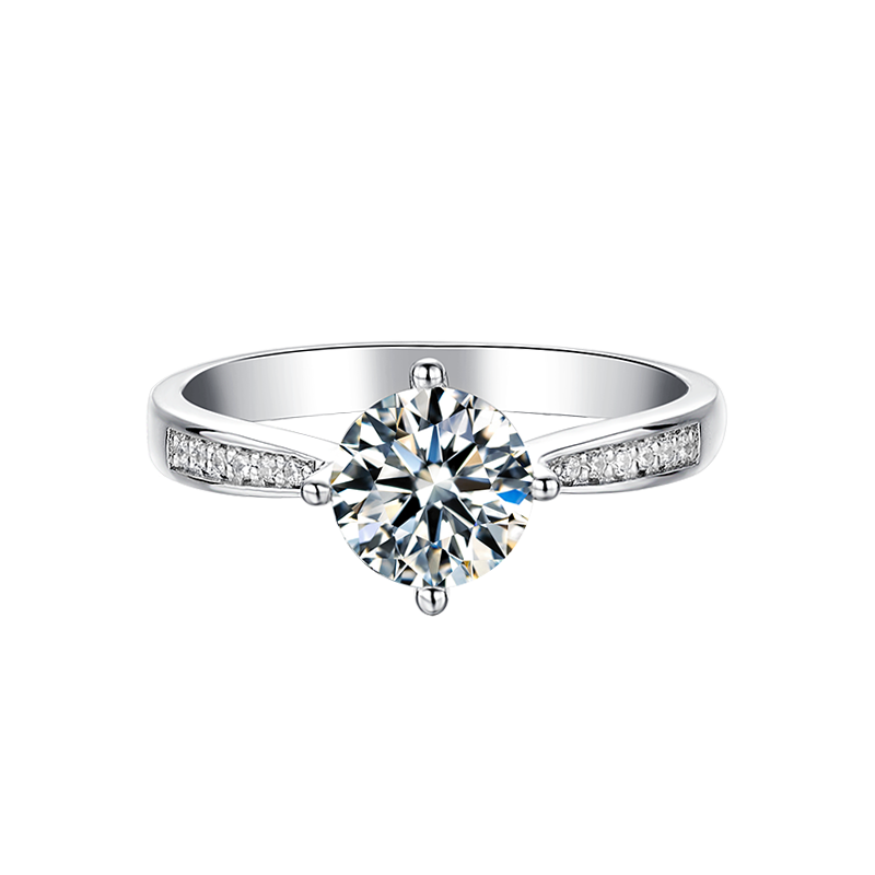 Round Lab Grown Diamond Vintage Engagement Ring with Split Prong Side Accents