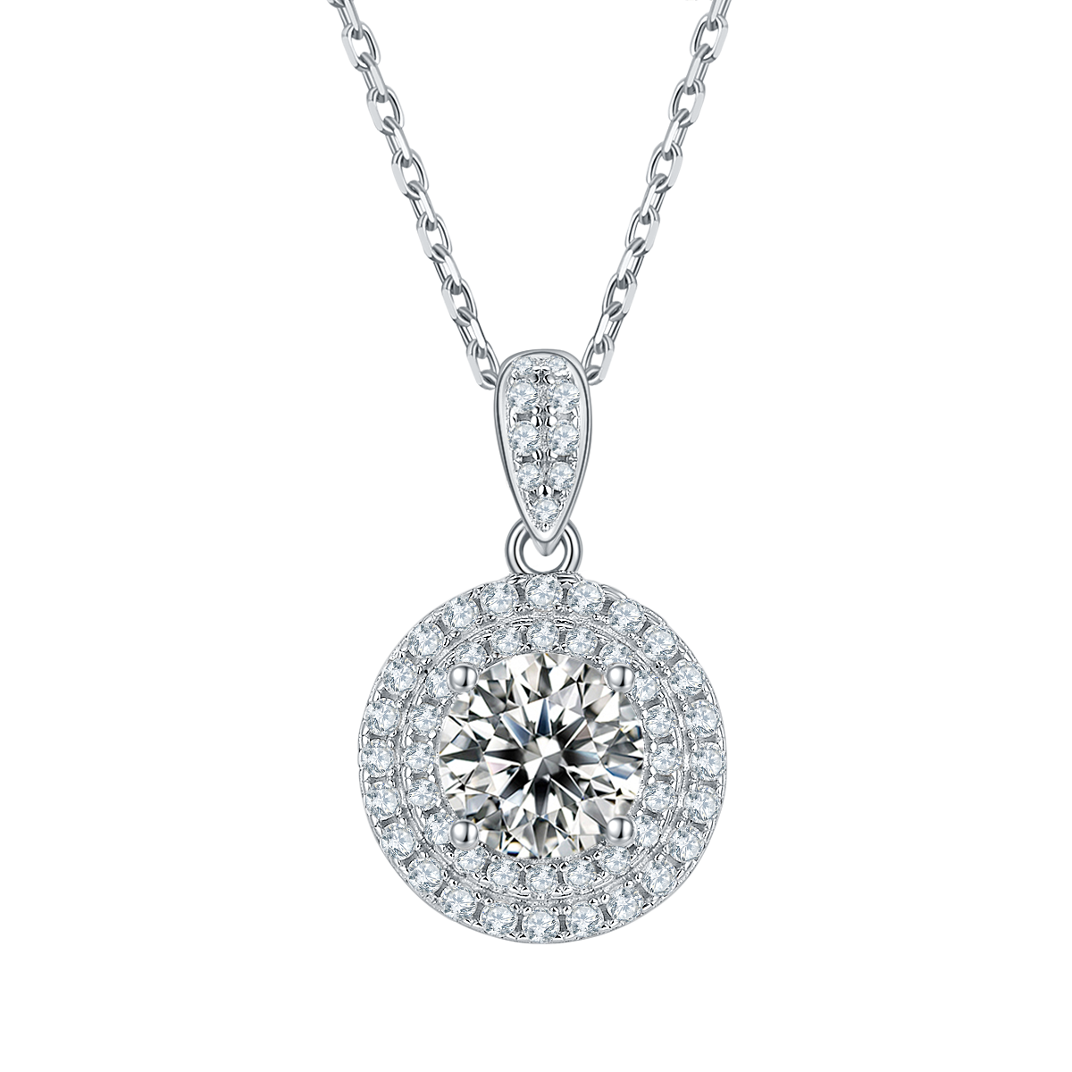 Round Shape Lab-Grown Diamond Double Halo Necklace