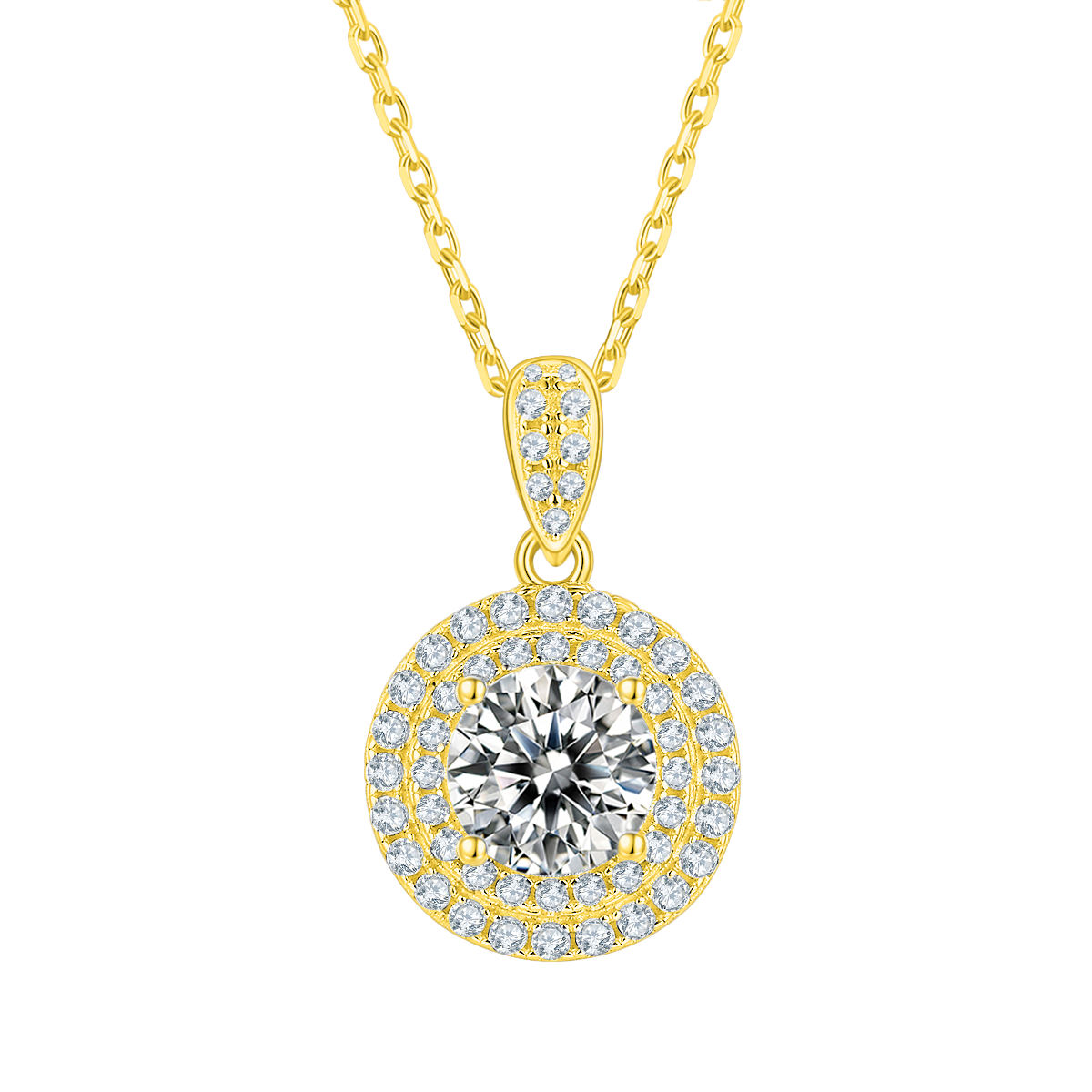 Round Shape Lab-Grown Diamond Double Halo Necklace