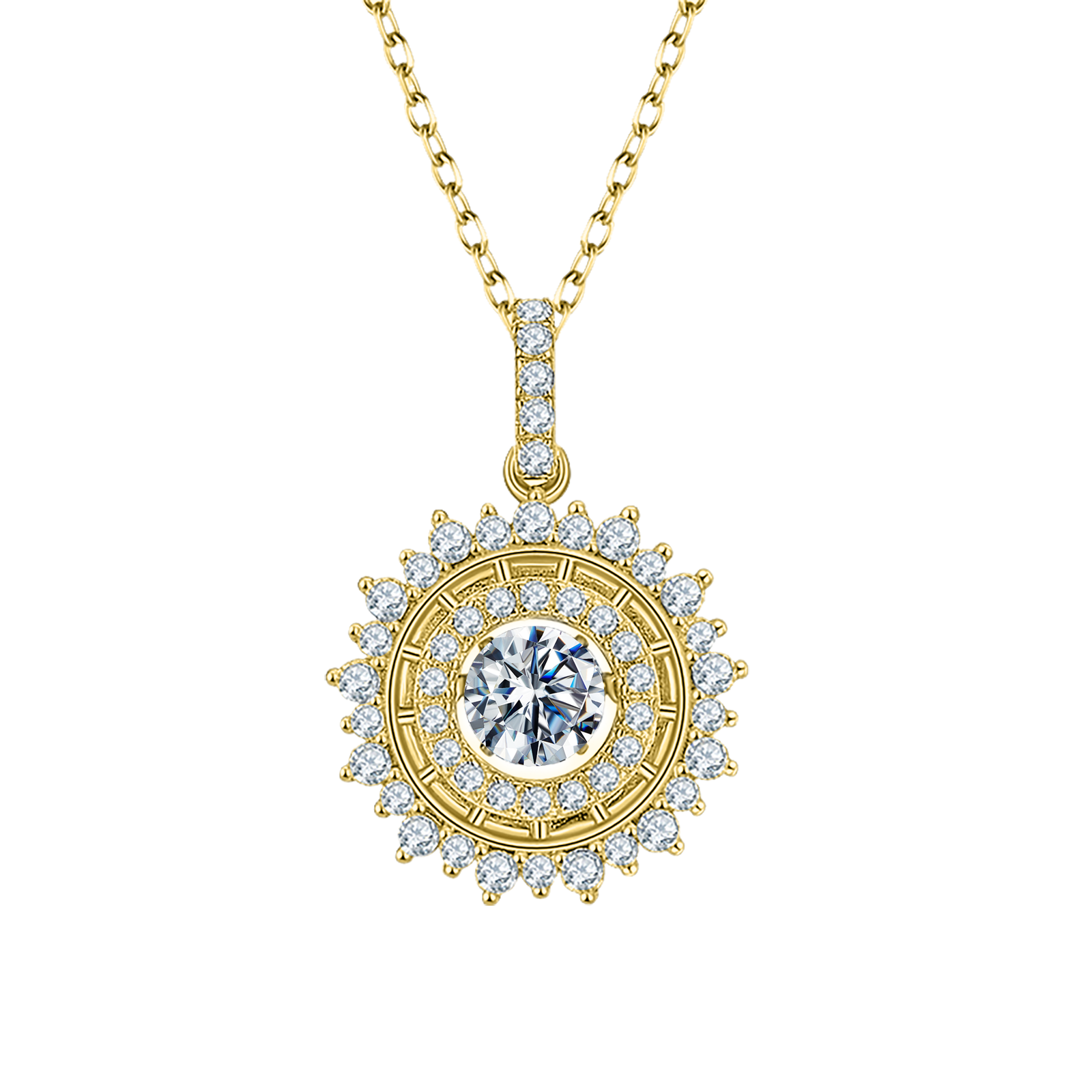 Round Lab Grown Diamond 14K Gold Halo Pendant Necklace