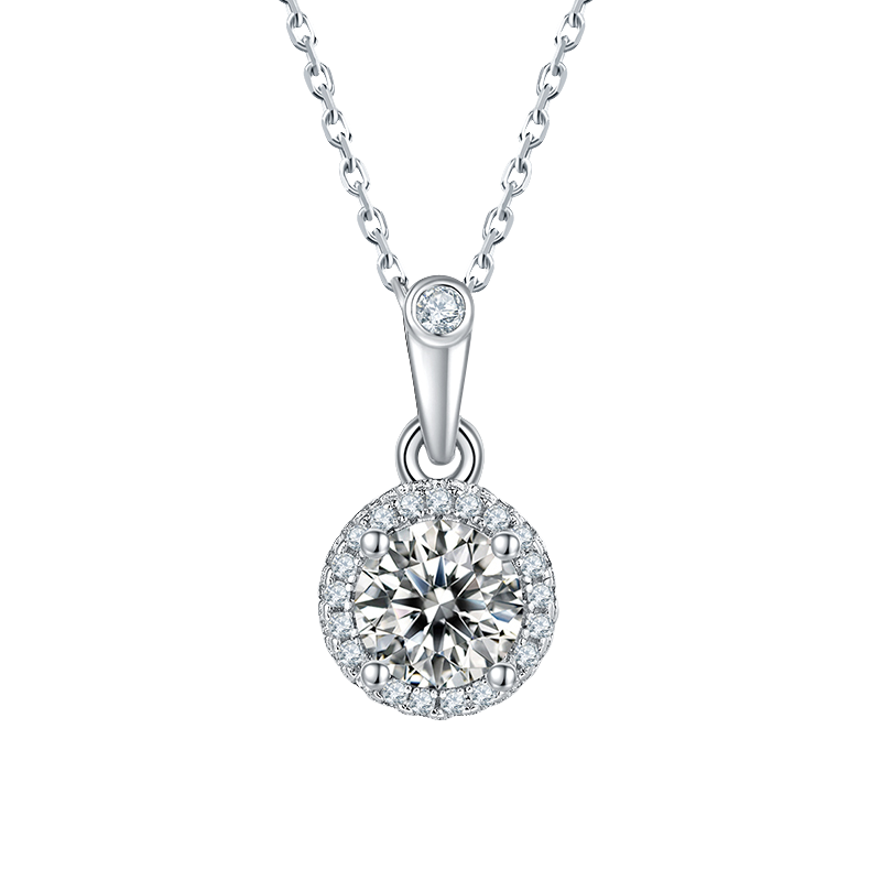 Round Shape Lab Grown Diamond Halo Necklace