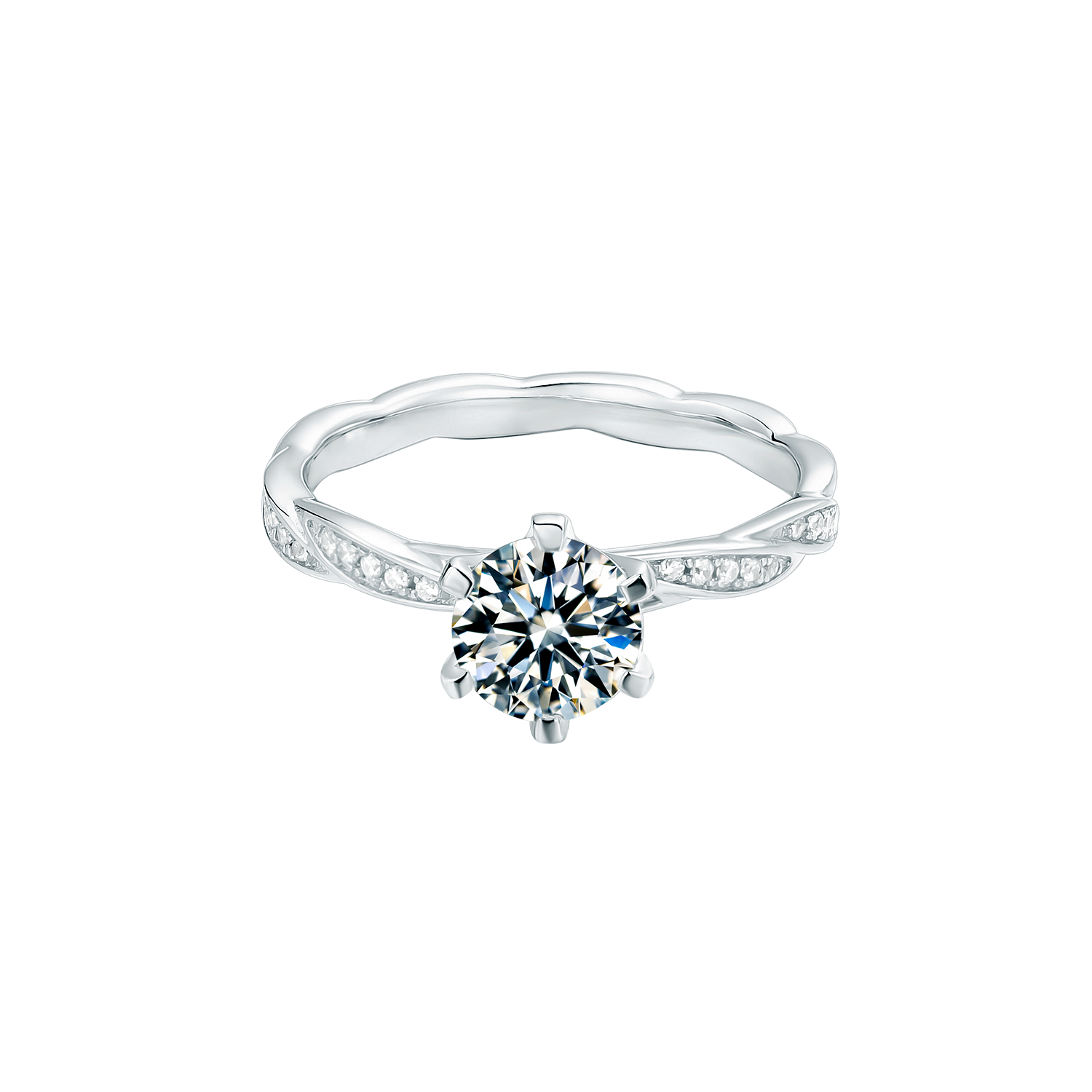 Six-Prong Setting Side Stone Diamond Engagement Ring