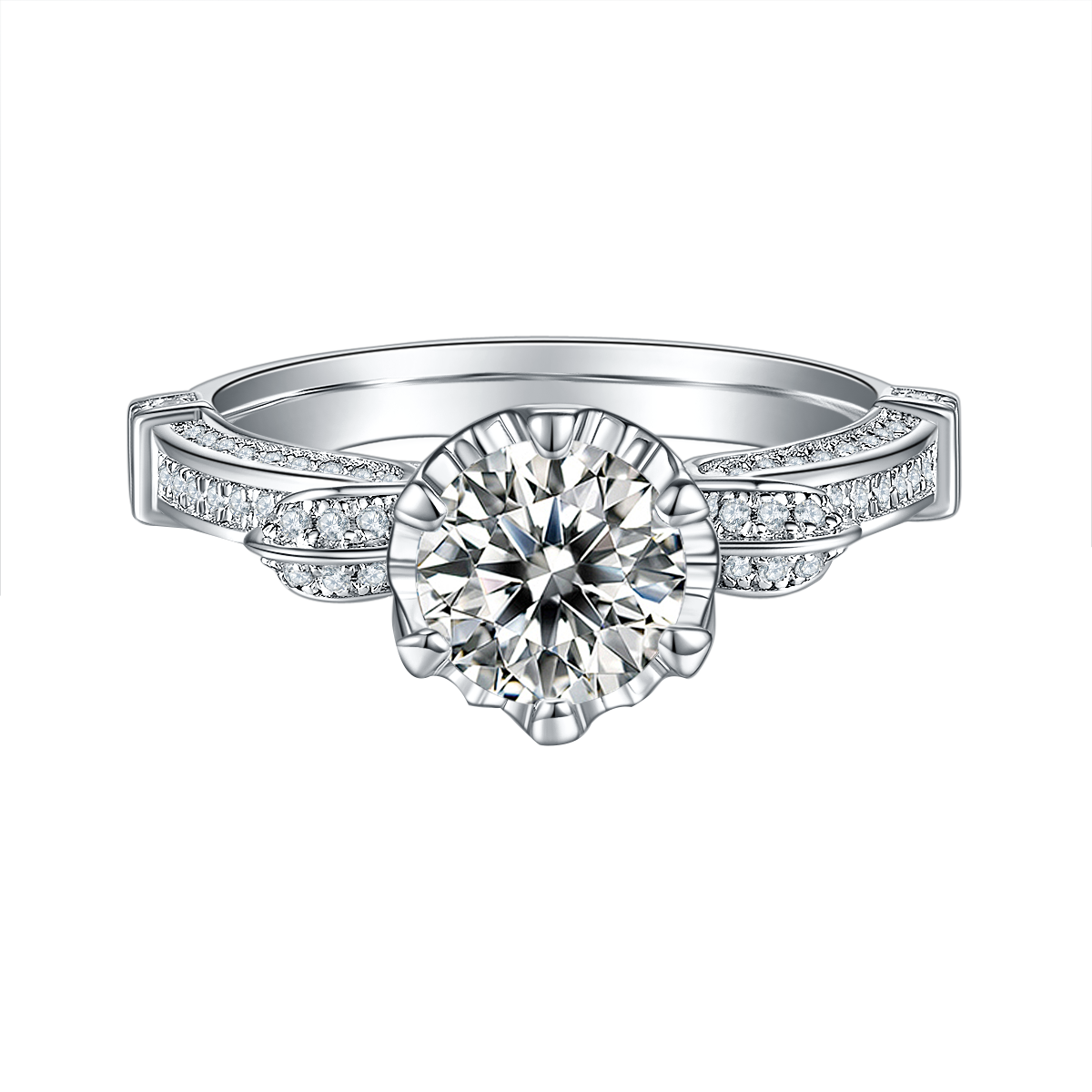 Swan Lake collection round lab-grown diamond vintage style engagement ring.