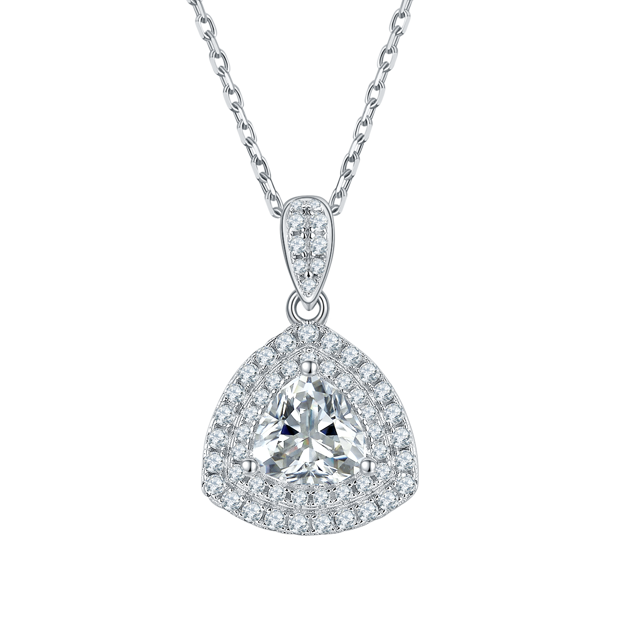 Triangle Shape Lab-Grown Diamond Double Halo Necklace