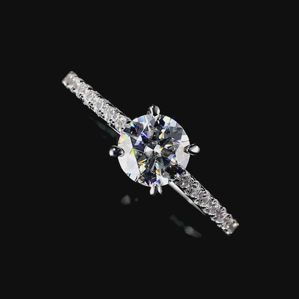 Round Lab Grown Diamond 14K Gold Side Stone Engagement Ring